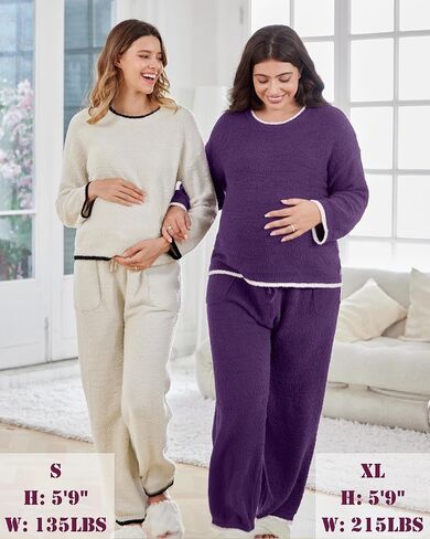 V FOR CITY Maternity Pajamas Women Fleece 2 Piece Lounge Set with Pockets Color Block Long Sleeve Sleepwear Winter in Saudi Arabia