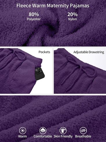 V FOR CITY Maternity Pajamas Women Fleece 2 Piece Lounge Set with Pockets Color Block Long Sleeve Sleepwear Winter in Saudi Arabia