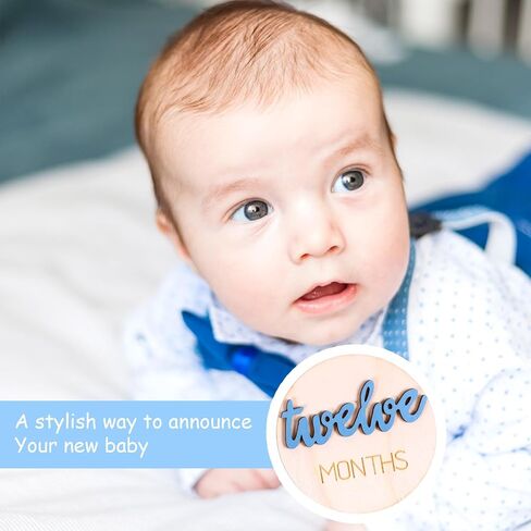 6 Pcs Wooden Baby Monthly Milestone signs,1-12 Months Milestone signs for Photos with Double-Sided 3D Engraving Newborn Age Signs for Baby (Blue) in Saudi Arabia