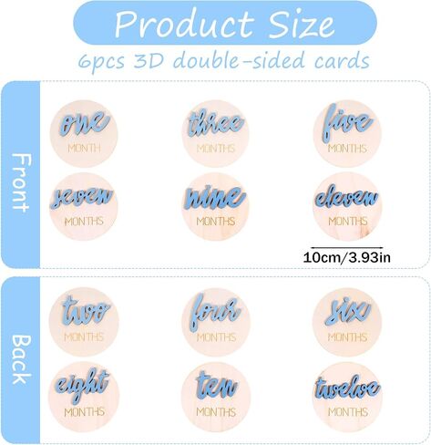 6 Pcs Wooden Baby Monthly Milestone signs,1-12 Months Milestone signs for Photos with Double-Sided 3D Engraving Newborn Age Signs for Baby (Blue) in Saudi Arabia