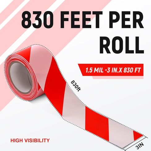 TopSoon Red White Barricade Tape 3-Inch by 830-Feet Non-Adhesive Caution Tape Plastic Barrier Tape Construction Zone Tape in Kuwait