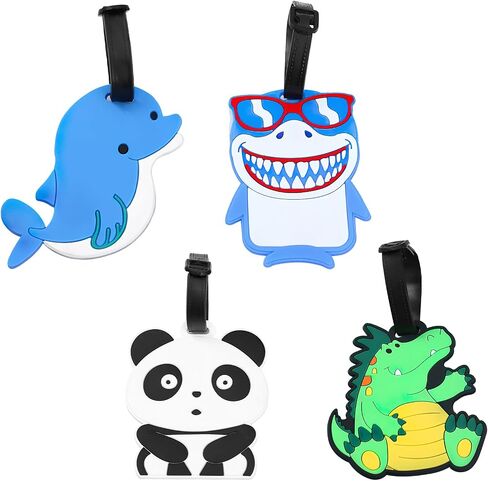 4 Pieces Cute Luggage Tags,Unique Funny Animal Silicone Tag,Brown Luggage Decoration for Teenager, Adult, Women, Suitcase Cartoon Decoration, Travel Bag Recognizer Personalized Label in Kuwait
