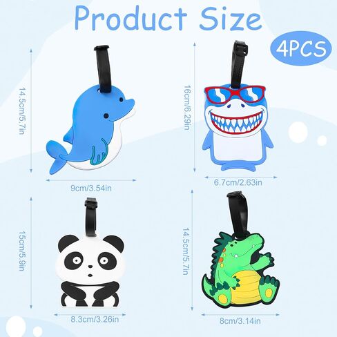 4 Pieces Cute Luggage Tags,Unique Funny Animal Silicone Tag,Brown Luggage Decoration for Teenager, Adult, Women, Suitcase Cartoon Decoration, Travel Bag Recognizer Personalized Label in Kuwait