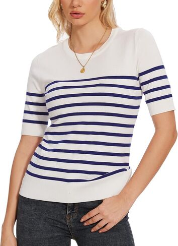 Sweaters for Women Striped Crew Neck Pullover Sweater Lightweight Long Sleeve Fall Knit Tops in Saudi Arabia