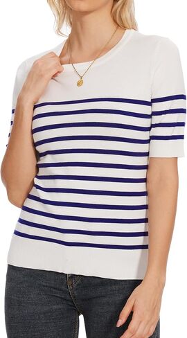 Sweaters for Women Striped Crew Neck Pullover Sweater Lightweight Long Sleeve Fall Knit Tops in Saudi Arabia