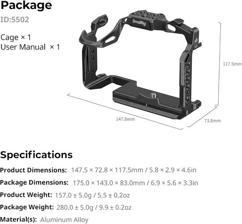 SmallRig All-Round Protective Cage Kit for Panasonic S1R II/S1 II/S1 IIE, with Top Handle & Cable Clamp, Built in Quick Release Plate for Arca-Swiss, Cold Shoe Mount, Strap Slots - 5503 in Saudi Arabia