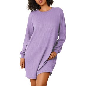 Ekouaer Nightgowns for Women Long Sleeve Sleep Shirts Waffle Knit Nightshirts Soft Sleep Dress Casual Sleepwear Floral Pink in Kuwait