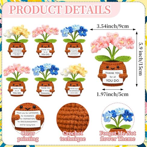 6 Set Employee Appreciation Gifts Bulk Housekeeping Week Gifts, Positive Doll Crochet with Card Inspirational Journals with Retractable Bamboo Pens Thank You Keychains for Staff(Sunflower) in Saudi Arabia