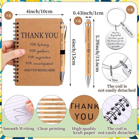 6 Set Employee Appreciation Gifts Bulk Housekeeping Week Gifts, Positive Doll Crochet with Card Inspirational Journals with Retractable Bamboo Pens Thank You Keychains for Staff(Sunflower) in Saudi Arabia
