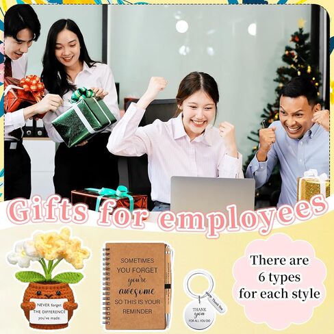 6 Set Employee Appreciation Gifts Bulk Housekeeping Week Gifts, Positive Doll Crochet with Card Inspirational Journals with Retractable Bamboo Pens Thank You Keychains for Staff(Sunflower) in Saudi Arabia