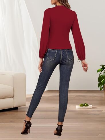 Womens Tops Elegant Wrap Blouse V Neck Work Shirts Fall Fashion Long Sleeve Dressy Casual Ruched Top in Saudi Arabia
