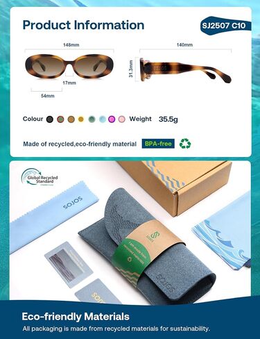 SOJOS Ocean Collection Retro Oval Polarized Sunglasses for Women Men Vintage Recycled Plastic Frame Eco-Friendly, Sunlight in Saudi Arabia