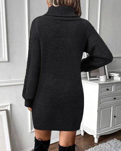 Gaharu Cable Knit Sweaters Turtleneck Pullover Mini Sweater Dress in Kuwait