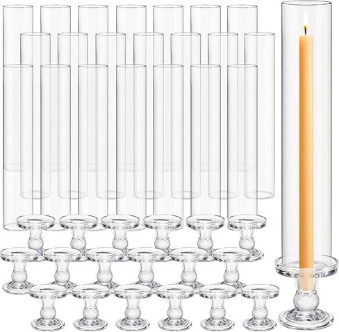 24 Set Glass Hurricane Candle Holders 12.6" Open Ended Glass Candleholder Tube Shape Bottomless and 2.2" Taper Clear Candlestick Holders for Wedding Party Table Centerpiece in Saudi Arabia