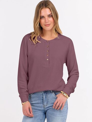 ANRABESS Women's Long Sleeve Waffle Knit Shirts Dressy Casual Loose Button Up V Neck Henley Tops 2025 Fall Basic Tee Blouse in Saudi Arabia