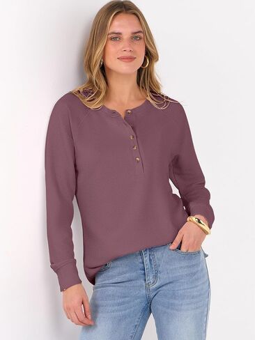 ANRABESS Women's Long Sleeve Waffle Knit Shirts Dressy Casual Loose Button Up V Neck Henley Tops 2025 Fall Basic Tee Blouse in Saudi Arabia