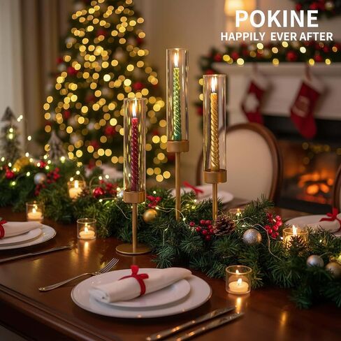 Gold Candle Holders Set of 3 for Glass Taper Candle Holders,Hurricane Candlestick Holder for Wedding, Dinning, Party Decorative, Home Decor, Anniversary，3 Brass in Saudi Arabia