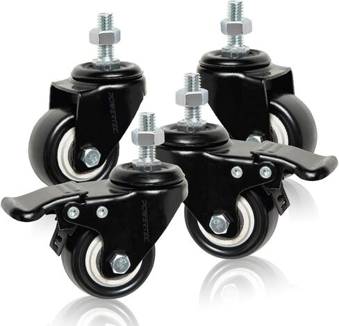 POWERTEC 17201 3 Inch Heavy Duty Threaded Stem Swivel Caster Wheels with 600 lbs Total Loads, Dual Locking Industrial Castor Wheels for Workbench, Dolly, Cart & Furniture, Set of 4 in Kuwait