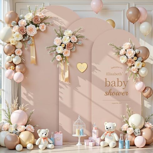 Beige Wedding Arch Cover (7.2FT, 6.6FT, 6FT) Set of 3 Arch Covers Stretchy Backdrop Spandex Fitted Chiara Backdrop Stands Cover for Birthday Party Baby Shower Wedding Arch Stand Decoration in Saudi Arabia