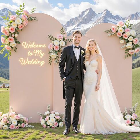 Beige Wedding Arch Cover (7.2FT, 6.6FT, 6FT) Set of 3 Arch Covers Stretchy Backdrop Spandex Fitted Chiara Backdrop Stands Cover for Birthday Party Baby Shower Wedding Arch Stand Decoration in Saudi Arabia