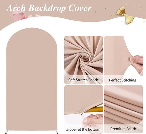 Beige Wedding Arch Cover (7.2FT, 6.6FT, 6FT) Set of 3 Arch Covers Stretchy Backdrop Spandex Fitted Chiara Backdrop Stands Cover for Birthday Party Baby Shower Wedding Arch Stand Decoration in Saudi Arabia