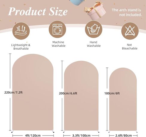 Beige Wedding Arch Cover (7.2FT, 6.6FT, 6FT) Set of 3 Arch Covers Stretchy Backdrop Spandex Fitted Chiara Backdrop Stands Cover for Birthday Party Baby Shower Wedding Arch Stand Decoration in Saudi Arabia