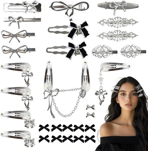 y2k مقاطع الشعر الفضية المعدنية النجمة barrettes النجوم القوس القلب ملحقات الشعر 17 أشكال الشعر pentagram مقاطع المفاجئة للنساء الفتيات in Kuwait
