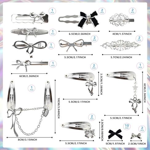 y2k مقاطع الشعر الفضية المعدنية النجمة barrettes النجوم القوس القلب ملحقات الشعر 17 أشكال الشعر pentagram مقاطع المفاجئة للنساء الفتيات in Kuwait