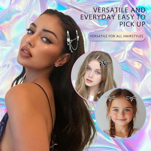 y2k مقاطع الشعر الفضية المعدنية النجمة barrettes النجوم القوس القلب ملحقات الشعر 17 أشكال الشعر pentagram مقاطع المفاجئة للنساء الفتيات in Kuwait