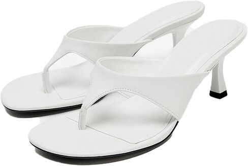 Women's Leather Stiletto Heeled Thong Sandals Fashion Comfortable Square Open Toe Slip On High Heels Flip Flops for Summer Party Dating Dress Clip Toe Slides in Saudi Arabia