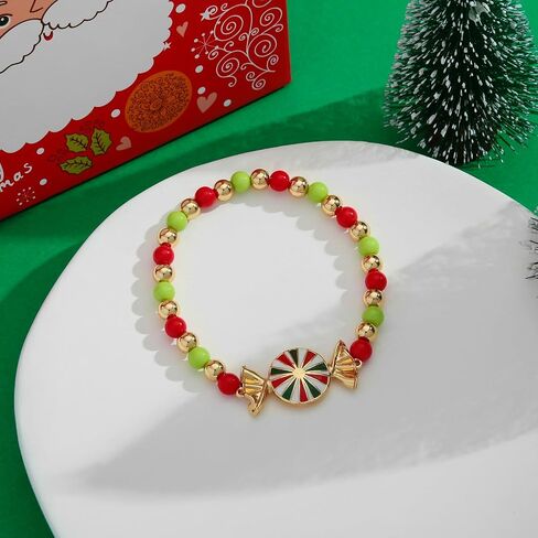 Christmas Tree Bracelets for women Holiday Colorful Crystal Rhinestones Bangles Chunky Green Xmas Elastic Stretch Bangle Bracelet in Saudi Arabia