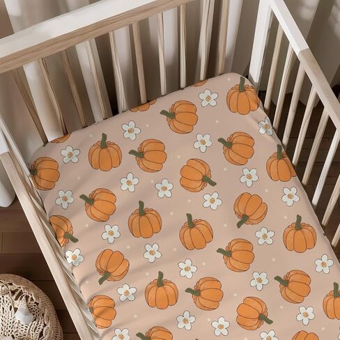 Fall Pumpkin Flowers Pattern Floral Sheets for crib ، ورقة سرير مجهزة للجنسين في الخريف للأولاد الفتيات الفتيات القياسيات والمراتب الصغار 28 × 52 in Kuwait