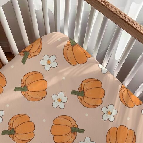 Fall Pumpkin Flowers Pattern Floral Sheets for crib ، ورقة سرير مجهزة للجنسين في الخريف للأولاد الفتيات الفتيات القياسيات والمراتب الصغار 28 × 52 in Kuwait