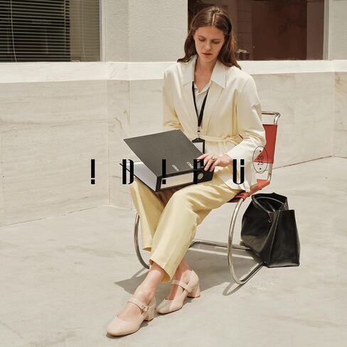 Idifu in2 Mary Jane Shoes مضخات المرأة المغلقة من جديد كتلة مكتنزة منخفضة الكعب القصير العمل حفل زفاف حفلة موسيقية مريحة اللباس أحذية للنساء اللطيفات العصرية عتيقة الكعب عتيقة الحذاء مع الإبزيم in Saudi Arabia