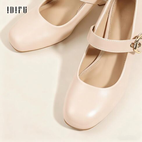 Idifu in2 Mary Jane Shoes مضخات المرأة المغلقة من جديد كتلة مكتنزة منخفضة الكعب القصير العمل حفل زفاف حفلة موسيقية مريحة اللباس أحذية للنساء اللطيفات العصرية عتيقة الكعب عتيقة الحذاء مع الإبزيم in Saudi Arabia