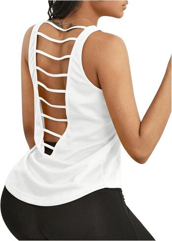 OYOANGLE Women's Workout Tank Top Cut Out Backless Running Sports Athletic Sleeveless Tops in Kuwait