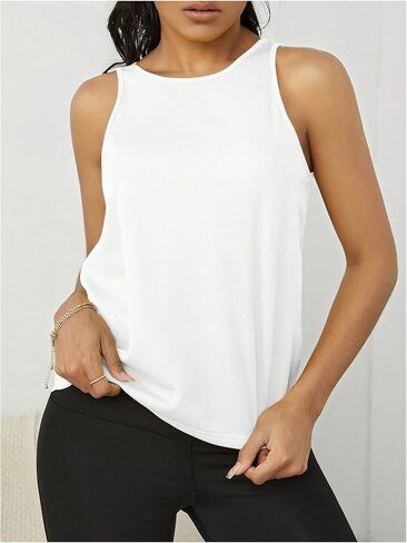 OYOANGLE Women's Workout Tank Top Cut Out Backless Running Sports Athletic Sleeveless Tops in Kuwait