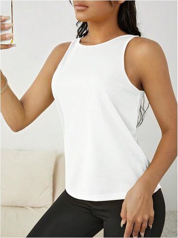 OYOANGLE Women's Workout Tank Top Cut Out Backless Running Sports Athletic Sleeveless Tops in Kuwait