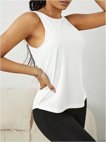 OYOANGLE Women's Workout Tank Top Cut Out Backless Running Sports Athletic Sleeveless Tops in Kuwait
