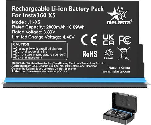 Melasta 2-Pack 2800mAh Battery Charger Set Suitable for Insta360 X5 Camera, Dual-Slot Fast Charging Hub & Replacement Batteries fit for Insta 360 X5 Accessories in Kuwait