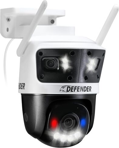 Defender AI Powered 3K+ Guard WiFi Tri-Lens PTZ Plug-in Power Outdoor Security Camera, 3-in-1 360°Smart View Camera, 8X Zoom, Human/Vehicle AI Detection, Blue/Red LED, WiFi 6, Mobile App, 2 Pack in Saudi Arabia