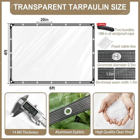 Premium Clear Vinyl Tarp 4x6 ft Tearproof Heavy Duty Clear Tarp with Rustproof Grommets Windproof Design(14 Mil) Reinforced Edges for Patio Outdoor Porch Greenhouse Chicken Coop Garden in Saudi Arabia