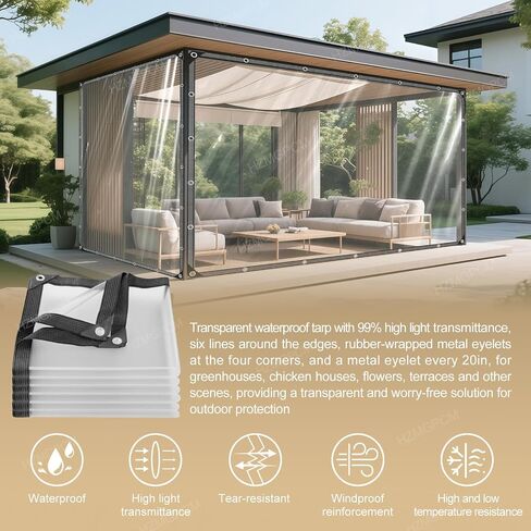Premium Clear Vinyl Tarp 4x6 ft Tearproof Heavy Duty Clear Tarp with Rustproof Grommets Windproof Design(14 Mil) Reinforced Edges for Patio Outdoor Porch Greenhouse Chicken Coop Garden in Saudi Arabia