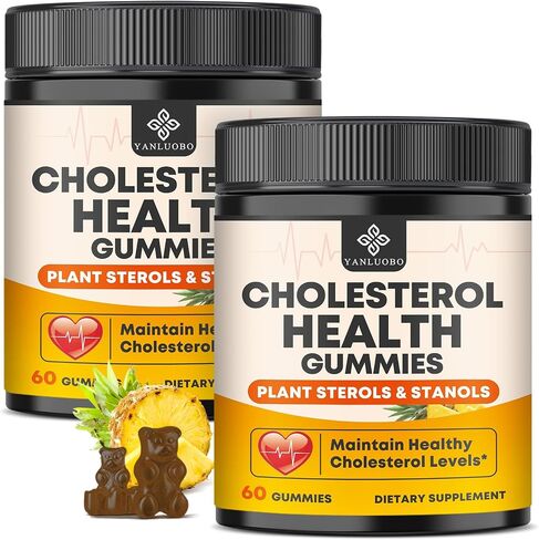 Cholesterol Supplements with 1200mg Plant Sterols & Stanols, Guggul, Bergamot, Red Yeast Rice, Cholesterol Complex Gummies Support Healthy Cholesterol Levels, Pineapple Flavor, 60 Counts in Saudi Arabia