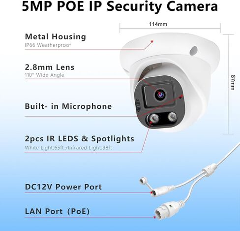 5MP Poe IP Color Light Vision Camera ، كاميرا IP Smart Dual Light Bullet Security ، ميكروفون مدمج ، رؤية ليلية 98 قدمًا ، زاوية بعرض 110 درجة ، اكتشاف المركبات البشرية in Kuwait