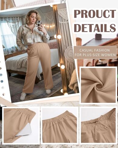 3 Pack Women's Plus Size Sweatpants Casual Wide Leg Interior Drawstring High Waist Yoga Baggy Pants with Pockets in Kuwait