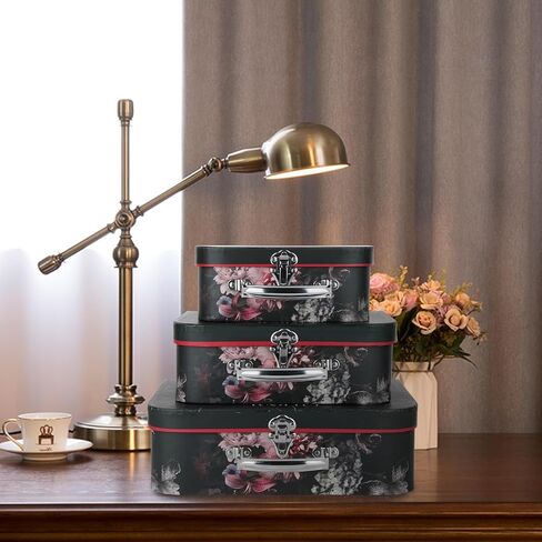 Paperboard Suitcases Set of 3 Decorative Storage Boxes With Lids,Keepsake Decor box,Photo Box,Card Box,Small Vintage Suitcases Home Decoration (Brown) in Saudi Arabia