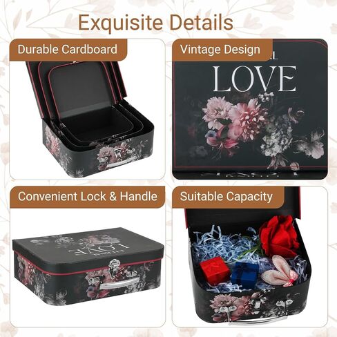 Paperboard Suitcases Set of 3 Decorative Storage Boxes With Lids,Keepsake Decor box,Photo Box,Card Box,Small Vintage Suitcases Home Decoration (Brown) in Saudi Arabia