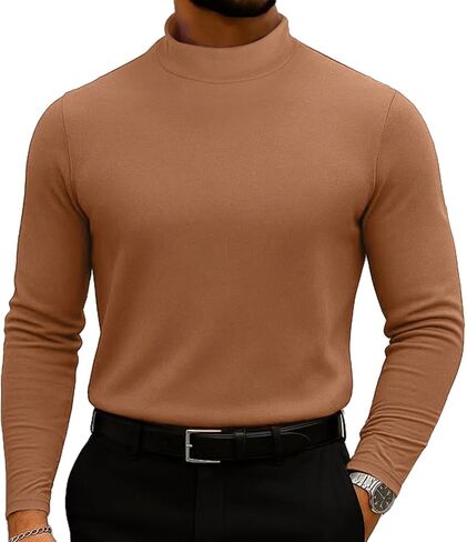 تيشيرتات رجالي حرارية Mockneck بأكمام طويلة وسترة أساسية ناعمة بقصة ضيقة in Kuwait