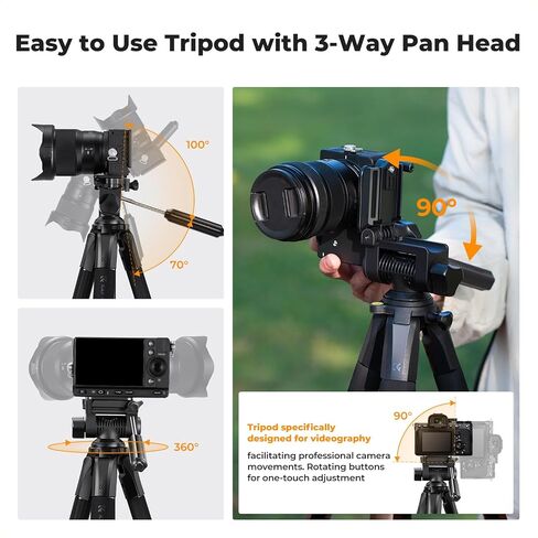K&F Concept Camera Tripod, 75" Lightweight Portable Travel Outdoor DSLR Tripods for Camera Phone Video Recording Tripod Stand, Cellphone Clip for Smartphone Live Streaming Vlog, Dark Grey in Saudi Arabia